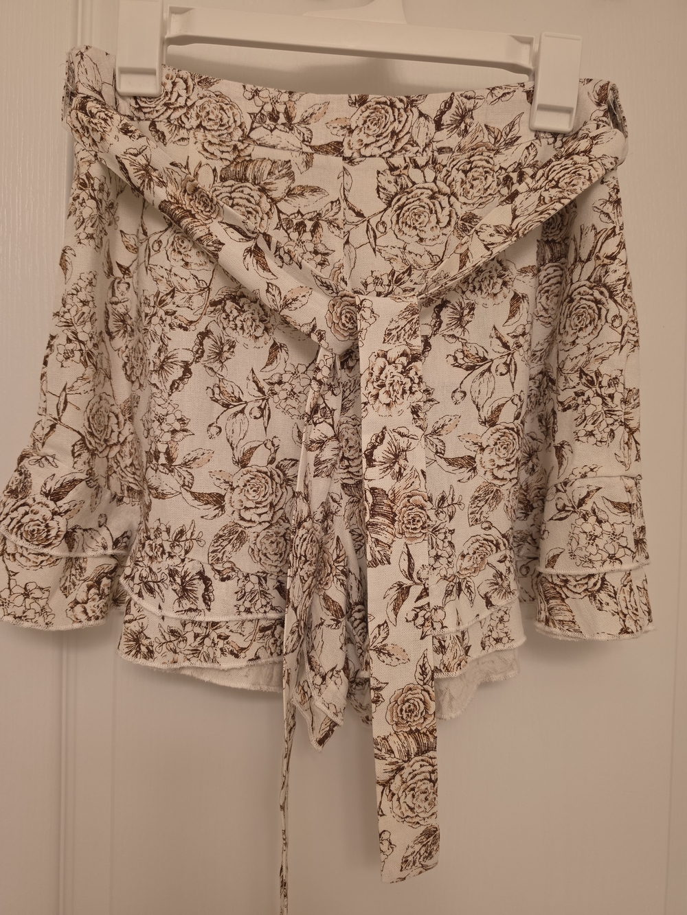 Blue Rain White and Brown Floral Tie-Front Shorts.